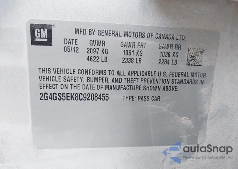 2012 Buick Regal Premium 1 z USA, uszkodzony, nr VIN 2G4GS5EK8C9208455